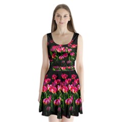 Pink Tulips Dark Background Split Back Mini Dress  by FunnyCow