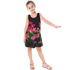 Pink Tulips Dark Background Kids  Sleeveless Dress