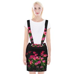 Pink Tulips Dark Background Braces Suspender Skirt by FunnyCow