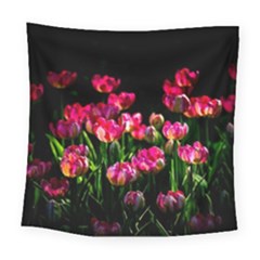 Pink Tulips Dark Background Square Tapestry (large) by FunnyCow