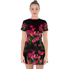 Pink Tulips Dark Background Drop Hem Mini Chiffon Dress