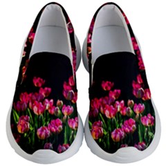 Pink Tulips Dark Background Kid s Lightweight Slip Ons by FunnyCow