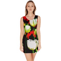 White And Red Sunlit Tulips Bodycon Dress by FunnyCow