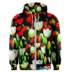 White And Red Sunlit Tulips Men s Zipper Hoodie by FunnyCow