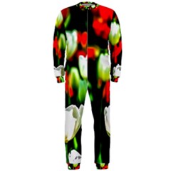 White And Red Sunlit Tulips Onepiece Jumpsuit (men)  by FunnyCow