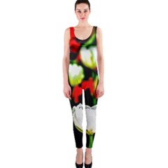 White And Red Sunlit Tulips One Piece Catsuit by FunnyCow