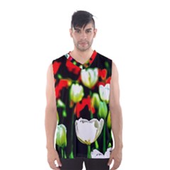 White And Red Sunlit Tulips Men s Basketball Tank Top by FunnyCow