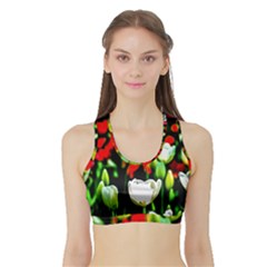 White And Red Sunlit Tulips Sports Bra With Border by FunnyCow