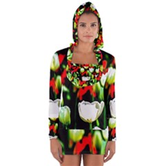 White And Red Sunlit Tulips Long Sleeve Hooded T-shirt by FunnyCow