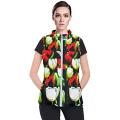 White And Red Sunlit Tulips Women s Puffer Vest by FunnyCow