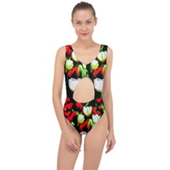 White And Red Sunlit Tulips Center Cut Out Swimsuit by FunnyCow