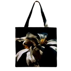 Two White Magnolia Flowers Zipper Grocery Tote Bag by FunnyCow