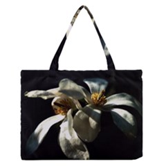 Two White Magnolia Flowers Zipper Medium Tote Bag by FunnyCow