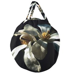 Two White Magnolia Flowers Giant Round Zipper Tote by FunnyCow