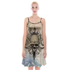 Awesome Creepy Skull With  Wings Spaghetti Strap Velvet Dress