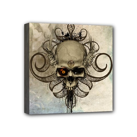 Awesome Creepy Skull With  Wings Mini Canvas 4  X 4  by FantasyWorld7