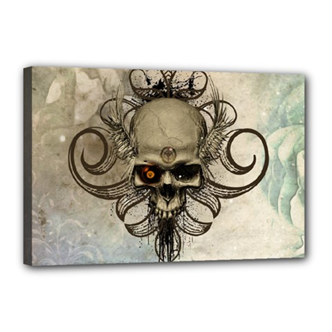 Awesome Creepy Skull With  Wings Canvas 18  X 12  by FantasyWorld7