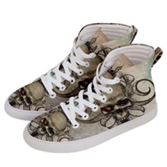 Awesome Creepy Skull With  Wings Women s Hi-top Skate Sneakers by FantasyWorld7