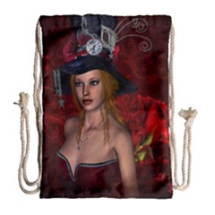 Beautiful Fantasy Women With Floral Elements Drawstring Bag (large) by FantasyWorld7