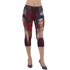 Beautiful Fantasy Women With Floral Elements Lightweight Velour Capri Leggings  by FantasyWorld7