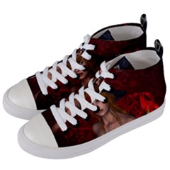 Beautiful Fantasy Women With Floral Elements Women s Mid-top Canvas Sneakers by FantasyWorld7