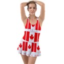 Canada Day Maple Leaf Canadian Flag Pattern Typography  Ruffle Top Dress Swimsuit View1