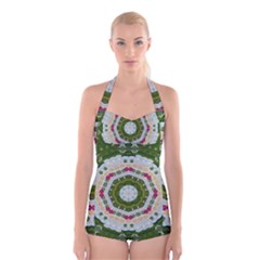 Fantasy Jasmine Paradise Love Mandala Boyleg Halter Swimsuit  by pepitasart