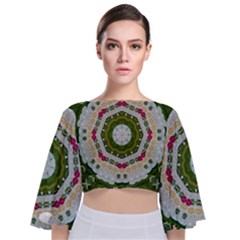 Fantasy Jasmine Paradise Love Mandala Tie Back Butterfly Sleeve Chiffon Top by pepitasart