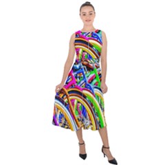 Colorful Bicycles In A Row Midi Tie-back Chiffon Dress by FunnyCow