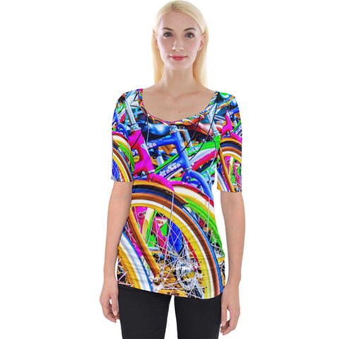 Colorful Bicycles In A Row Wide Neckline Tee by FunnyCow