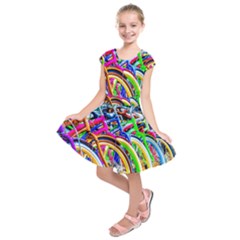 Colorful Bicycles In A Row Kids  Short Sleeve Dress by FunnyCow