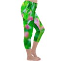 Green Birch Leaves, Pink Flowers Capri Winter Leggings  View3