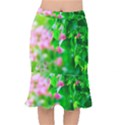 Green Birch Leaves, Pink Flowers Mermaid Skirt View1