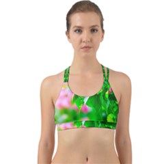 Green Birch Leaves, Pink Flowers Back Web Sports Bra by FunnyCow