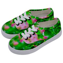Green Birch Leaves, Pink Flowers Kids  Classic Low Top Sneakers by FunnyCow