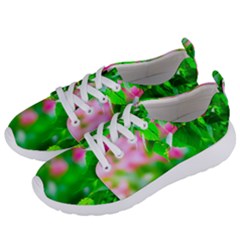 Green Birch Leaves, Pink Flowers Women s Lightweight Sports Shoes by FunnyCow