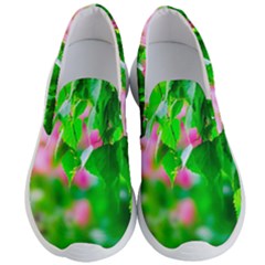 Green Birch Leaves, Pink Flowers Men s Lightweight Slip Ons by FunnyCow