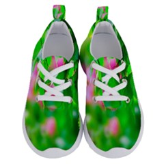 Green Birch Leaves, Pink Flowers Running Shoes by FunnyCow