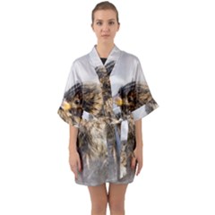 Funny Wet Sparrow Bird Quarter Sleeve Kimono Robe by FunnyCow