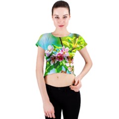 Crab Apple Flowers Crew Neck Crop Top by FunnyCow