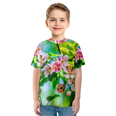 Crab Apple Flowers Kids  Sport Mesh Tee by FunnyCow