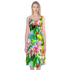 Crab Apple Flowers Midi Sleeveless Dress by FunnyCow