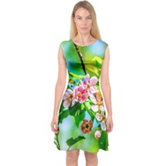 Crab Apple Flowers Capsleeve Midi Dress by FunnyCow