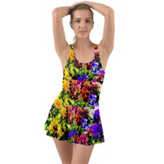 Viola Tricolor Flowers Ruffle Top Dress Swimsuit by FunnyCow