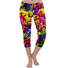 Viola Tricolor Flowers Capri Yoga Leggings by FunnyCow