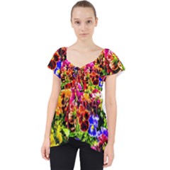 Viola Tricolor Flowers Lace Front Dolly Top by FunnyCow