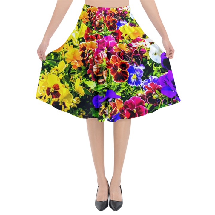 Viola Tricolor Flowers Flared Midi Skirt