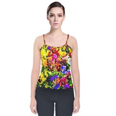 Viola Tricolor Flowers Velvet Spaghetti Strap Top by FunnyCow