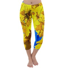 Yellow Maple Leaves Capri Winter Leggings  by FunnyCow