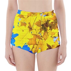 Yellow Maple Leaves High-waisted Bikini Bottoms by FunnyCow